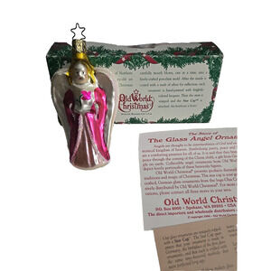 Old World Christmas 1994 The Glass Angel Ornament Inge Glas of Germany Pink